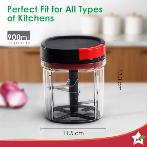 Wonderchef Glory String Vegetable Chopper with 6 Sharp SS Blade, Anti Slip Silicon Base Ring, Air Tight Lid, 900Ml, 1 Year Warranty - Image 3