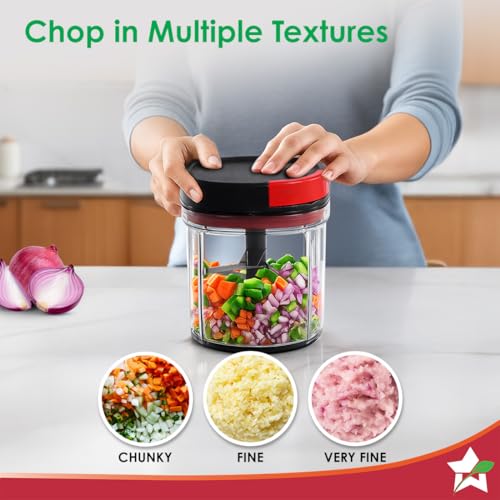 Wonderchef Glory String Vegetable Chopper with 6 Sharp SS Blade, Anti Slip Silicon Base Ring, Air Tight Lid, 900Ml, 1 Year Warranty - Image 4