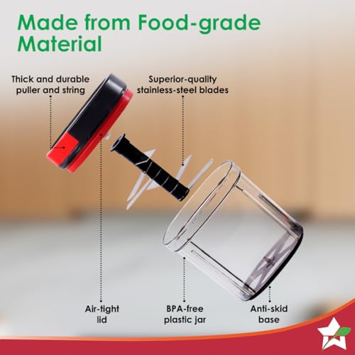 Wonderchef Glory String Vegetable Chopper with 6 Sharp SS Blade, Anti Slip Silicon Base Ring, Air Tight Lid, 900Ml, 1 Year Warranty - Image 5