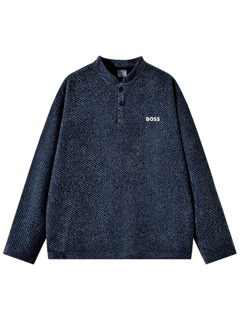 BOSS Henley Neck Long Sleeve Shirt For Men's Women's, Grey Blue - Image 5