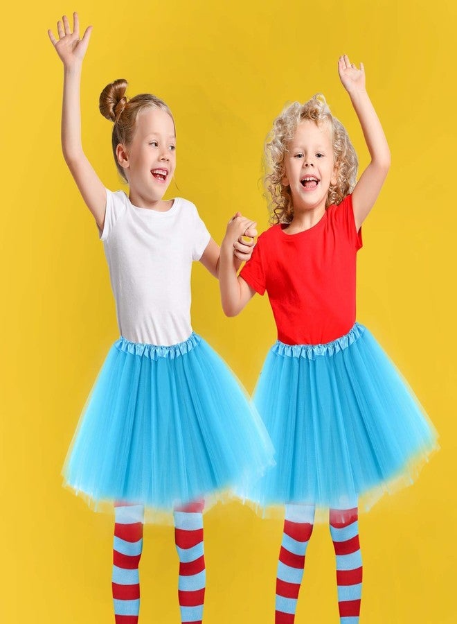JcHrmers 4 Pcs Tutu Costume Set Including 3 Layered Classic Tutu Skirt Red Blue Striped Socks for School Classroom Reading Activities (Style2) - Image 3