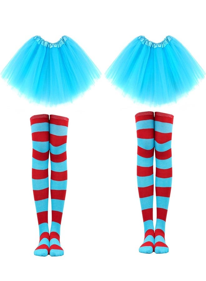JcHrmers 4 Pcs Tutu Costume Set Including 3 Layered Classic Tutu Skirt Red Blue Striped Socks for School Classroom Reading Activities (Style2) - Image 1