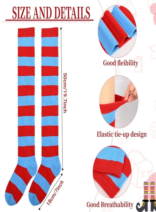 JcHrmers 4 Pcs Tutu Costume Set Including 3 Layered Classic Tutu Skirt Red Blue Striped Socks for School Classroom Reading Activities (Style2) - Image 4