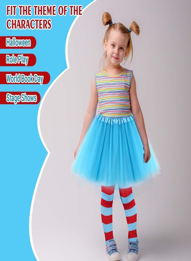 JcHrmers 4 Pcs Tutu Costume Set Including 3 Layered Classic Tutu Skirt Red Blue Striped Socks for School Classroom Reading Activities (Style2) - Image 2