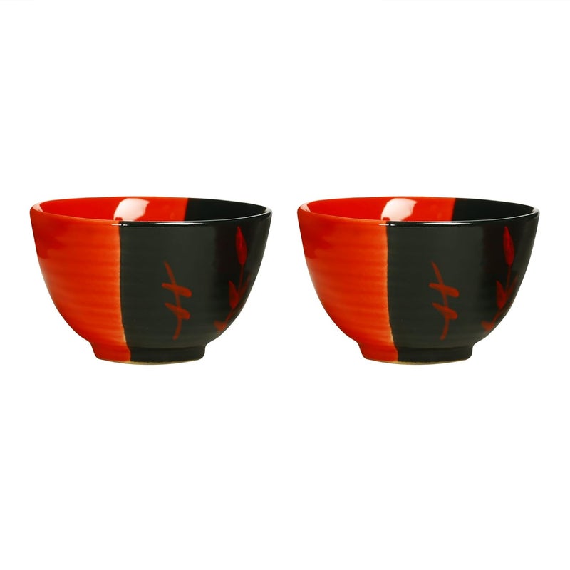 Caffeine Caffeine Ceramic Handmade Black Red Dual shade dessert Bowl Set of 8 - Image 2