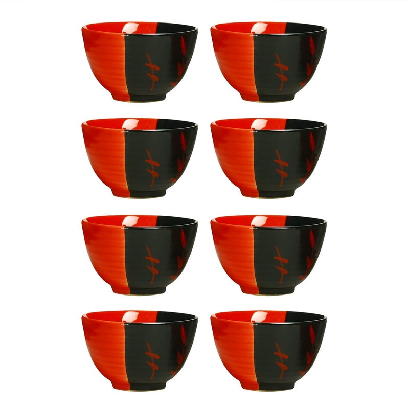 Caffeine Caffeine Ceramic Handmade Black Red Dual shade dessert Bowl Set of 8 - Image 1