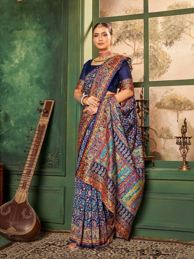 Glory Sarees Women's Kashmiri Pashmina Silk Woven Saree With Blouse Piece (Heritage_Silk110_Navy) - Image 5