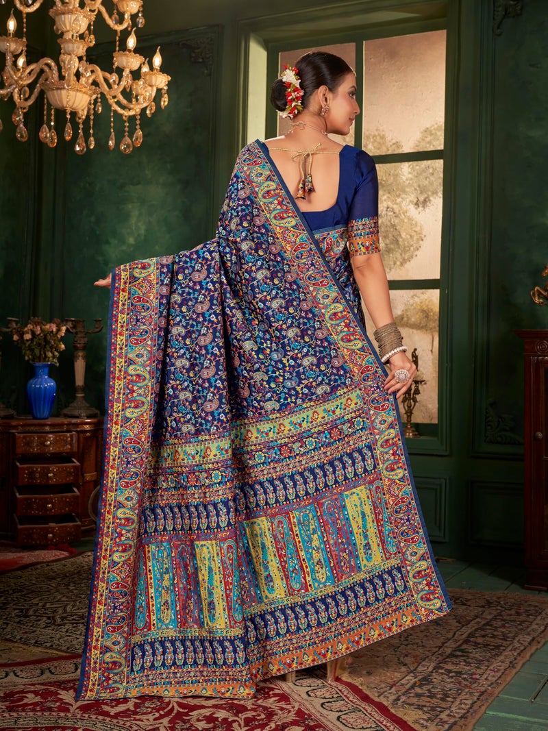 Glory Sarees Women's Kashmiri Pashmina Silk Woven Saree With Blouse Piece (Heritage_Silk110_Navy) - Image 3