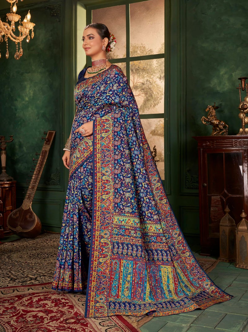 Glory Sarees Women's Kashmiri Pashmina Silk Woven Saree With Blouse Piece (Heritage_Silk110_Navy) - Image 2