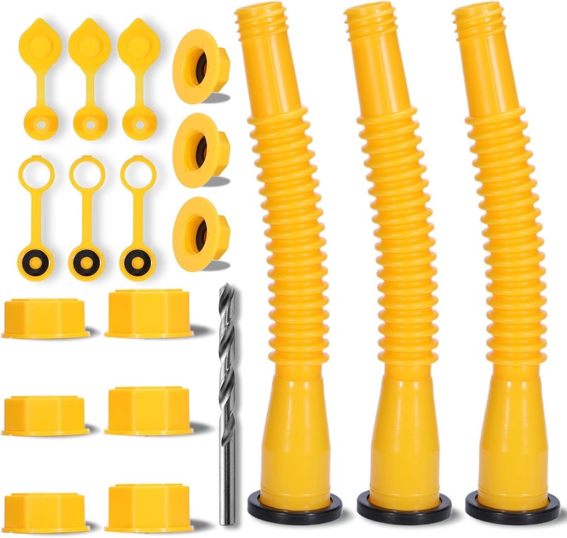 Kilwani Upgraded Gas Can Spout Replacement, 3-Pack Gas Can Nozzle Leak-Proof Design, Gas Can Spouts with Flexible Nozzles Easy Pour, Fuel Can Vent Caps, Drill Bit, Fit for Most 1/2/5/10 Gallon Plastic Gas Can Classic practical design - Image 1