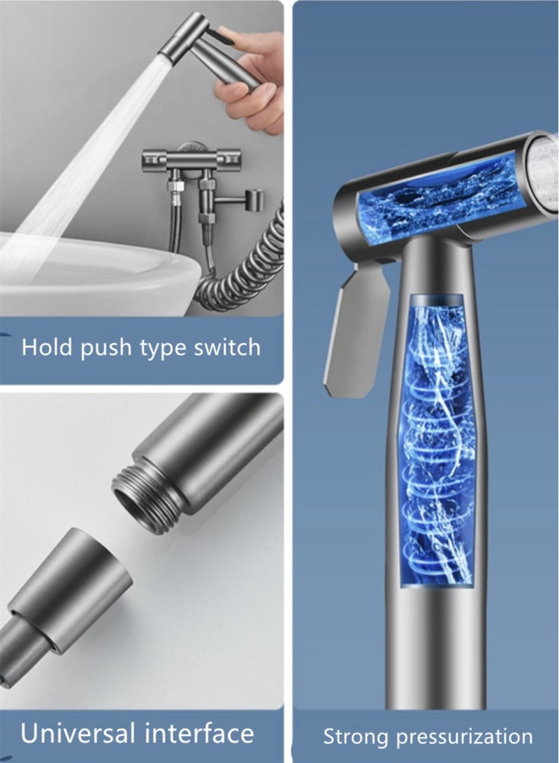 Kutis 1-Set Multi function Handheld Shower Flush Water Gun Head Adjustable Water Pressure Control Copper/Stainless Steel Gun Ash Grey - Image 5