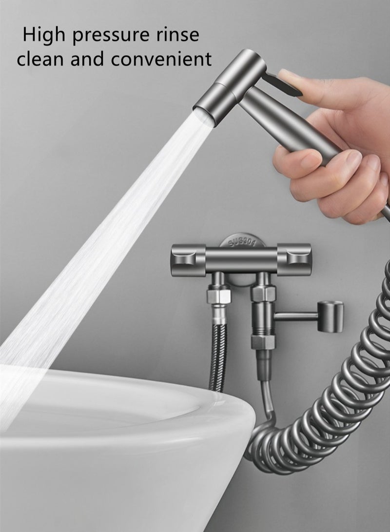 Kutis 1-Set Multi function Handheld Shower Flush Water Gun Head Adjustable Water Pressure Control Copper/Stainless Steel Gun Ash Grey - Image 4