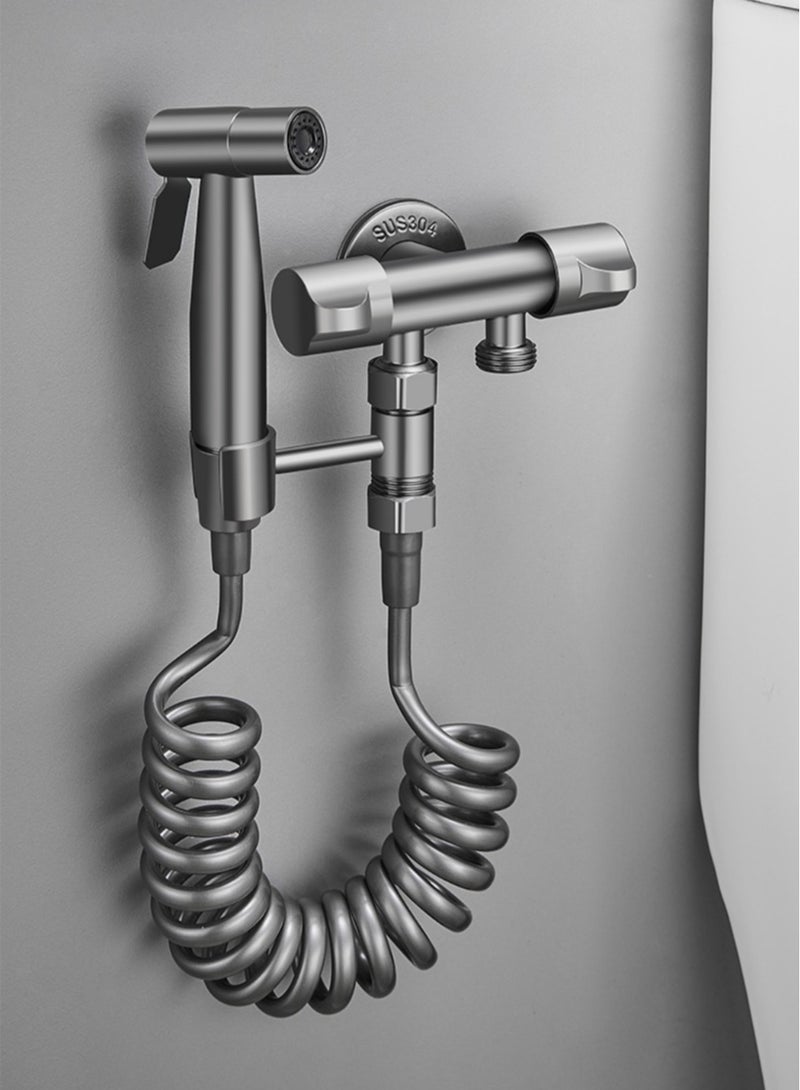 Kutis 1-Set Multi function Handheld Shower Flush Water Gun Head Adjustable Water Pressure Control Copper/Stainless Steel Gun Ash Grey - Image 1