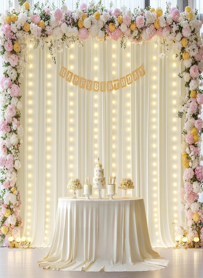 Shillance 10x10ft Beige Wrinkle Free Backdrop Curtains with Lights for Wedding Parites, Polyester Photo Curtains Backdrop Drapes for Baby Shower Birthday Party Photography (5ft x10ft, 2 Panels) - Image 3