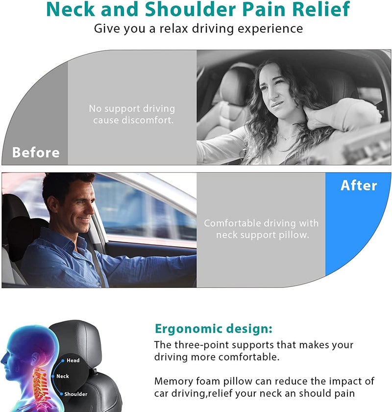 HOLD UP Car Neck Pillow, Car Headrest Pillow Adjustable in 5 Directions Neck Support Pillow for Driver Seat Memory Foam Cervical Support Cushion Accessory for Relief Neck Pain from Driving-Black - Image 3