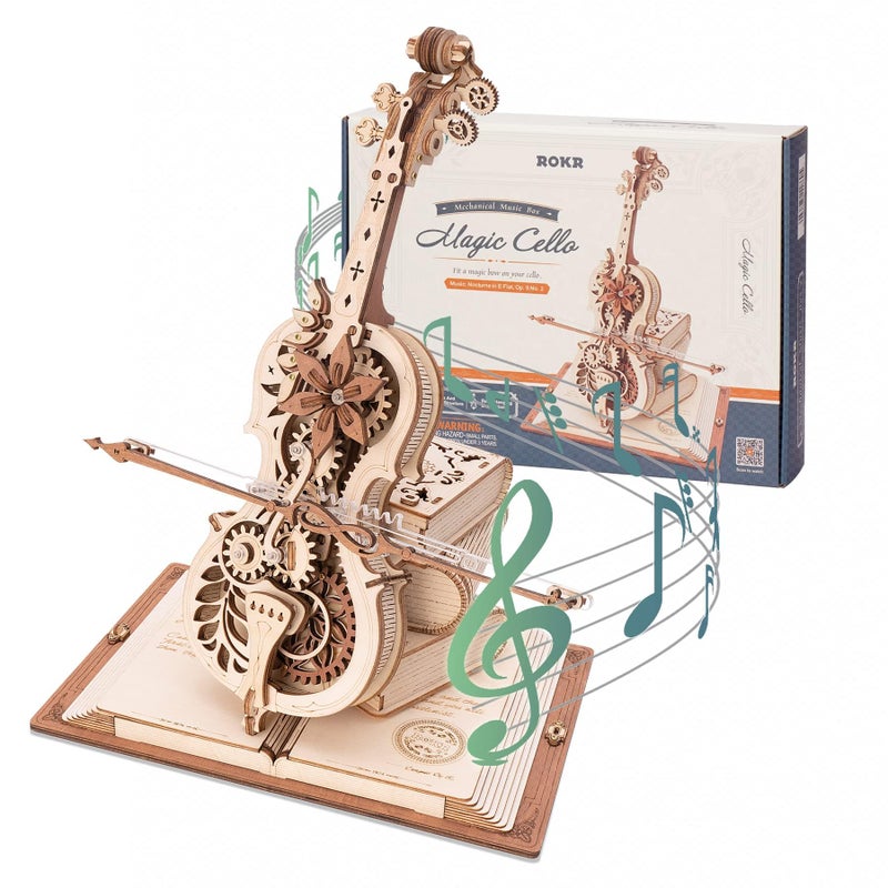 ROKR 3D Wooden Puzzles for Adults,Wooden Music Box Kits-Cello Wood Model Kits for Adults to Build,Stem Projects for Teens,Birthday Gifts Hobbies for Women Men - Image 1