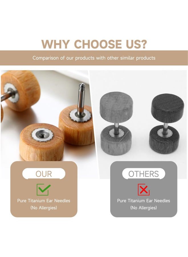 Cupimatch 3 Pairs Wood Stud Earrings for Men, Unisex Round Pierced Earrings Set 8mm (Wooden) - Image 4