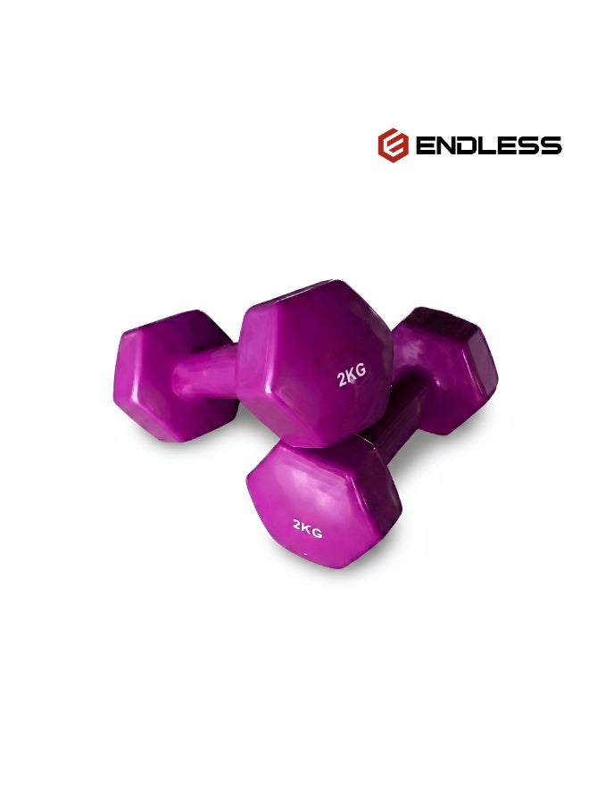 ENDLESS  Vinyl Coated Fixed Dumbbell for Gym Exercises | Pair of 2 Kg ( 2 * 4.4 LB ) | Material : Iron with Vinyl Coat | Weights for Women and Men - Image 1