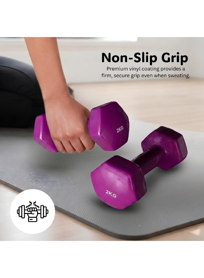 ENDLESS  Vinyl Coated Fixed Dumbbell for Gym Exercises | Pair of 2 Kg ( 2 * 4.4 LB ) | Material : Iron with Vinyl Coat | Weights for Women and Men - Image 2
