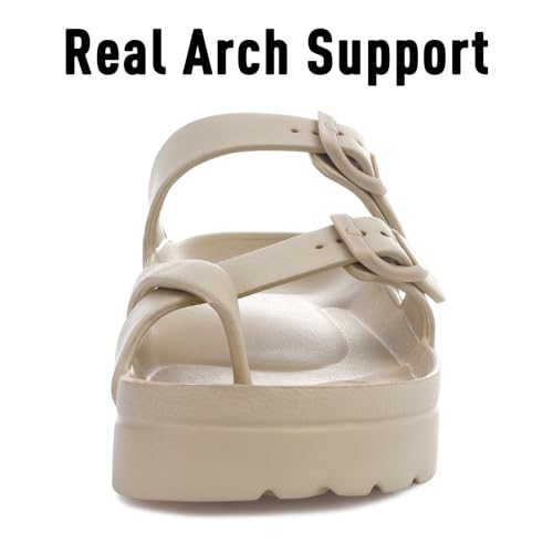 Goosecret Women's Platform Sandals with Arch Support Comfortable Foam Slides Summer Beach Sandals with Adjustable Buckle Nude, 41 - Image 4