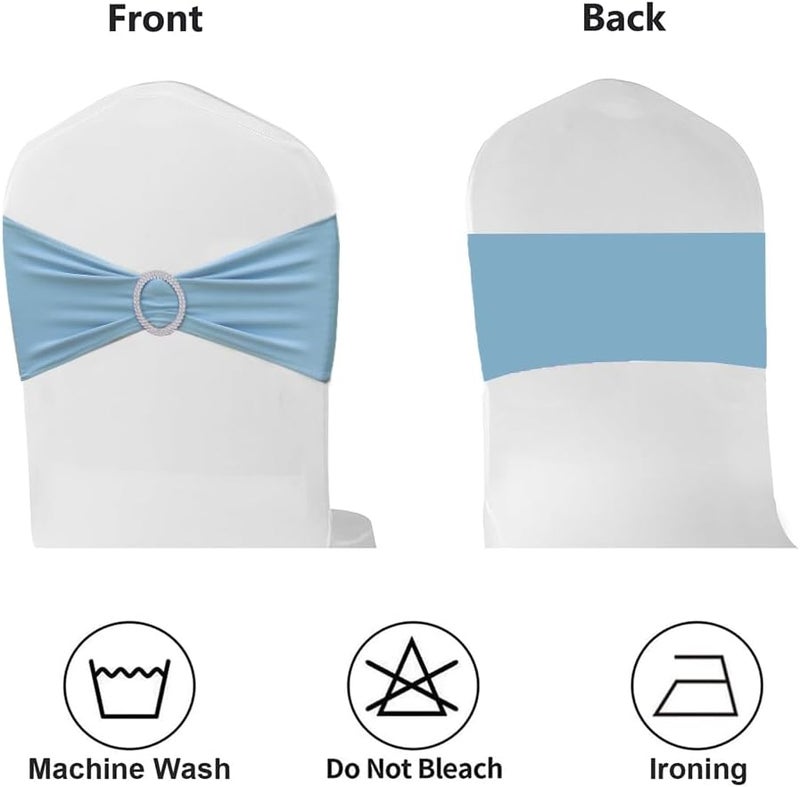MAGTOWNE Baby Blue Chair Sashes 50 Pack for Wedding Blue Spandex Chair Sashes Baby Blue Sashes for Folding Chairs - Image 4
