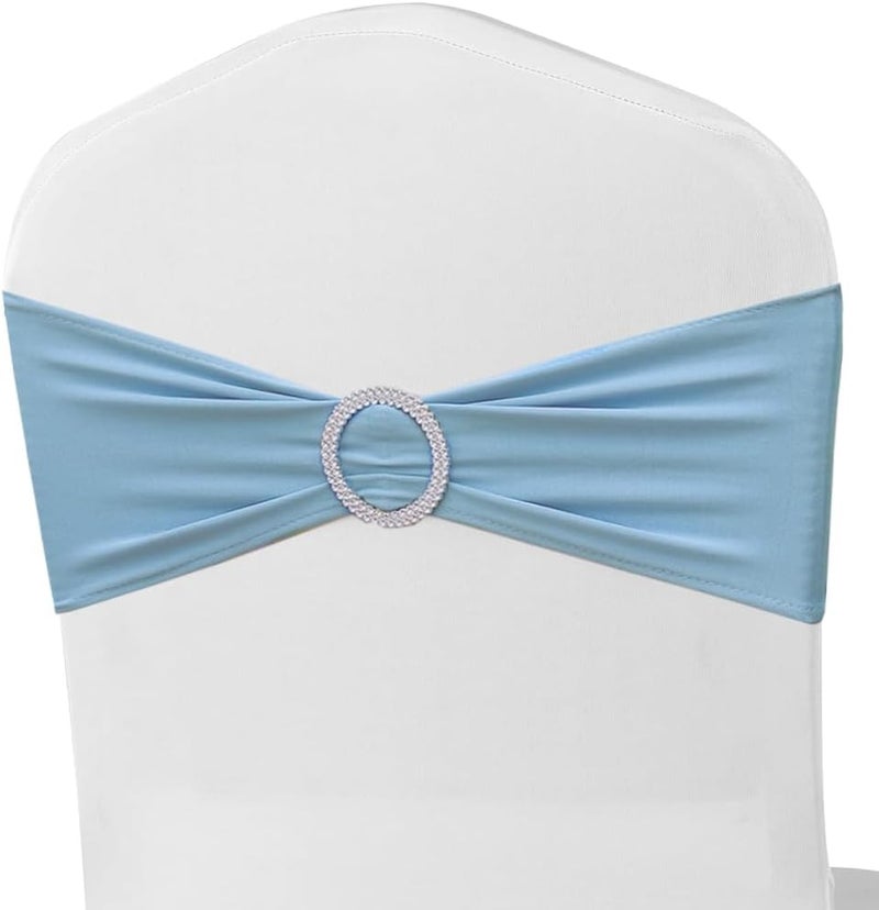 MAGTOWNE Baby Blue Chair Sashes 50 Pack for Wedding Blue Spandex Chair Sashes Baby Blue Sashes for Folding Chairs - Image 1