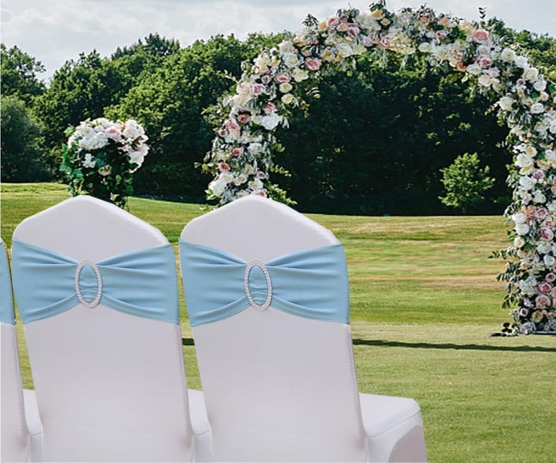 MAGTOWNE Baby Blue Chair Sashes 50 Pack for Wedding Blue Spandex Chair Sashes Baby Blue Sashes for Folding Chairs - Image 3