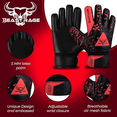 BEAST RAGE Goalkeeper Gloves for Kids Support Grip Youth Football Glove Kid Junior Soccer Glove for Kid 615 Men Adult Boys Football Gloves Red Size 7 for SM Adult - Image 3