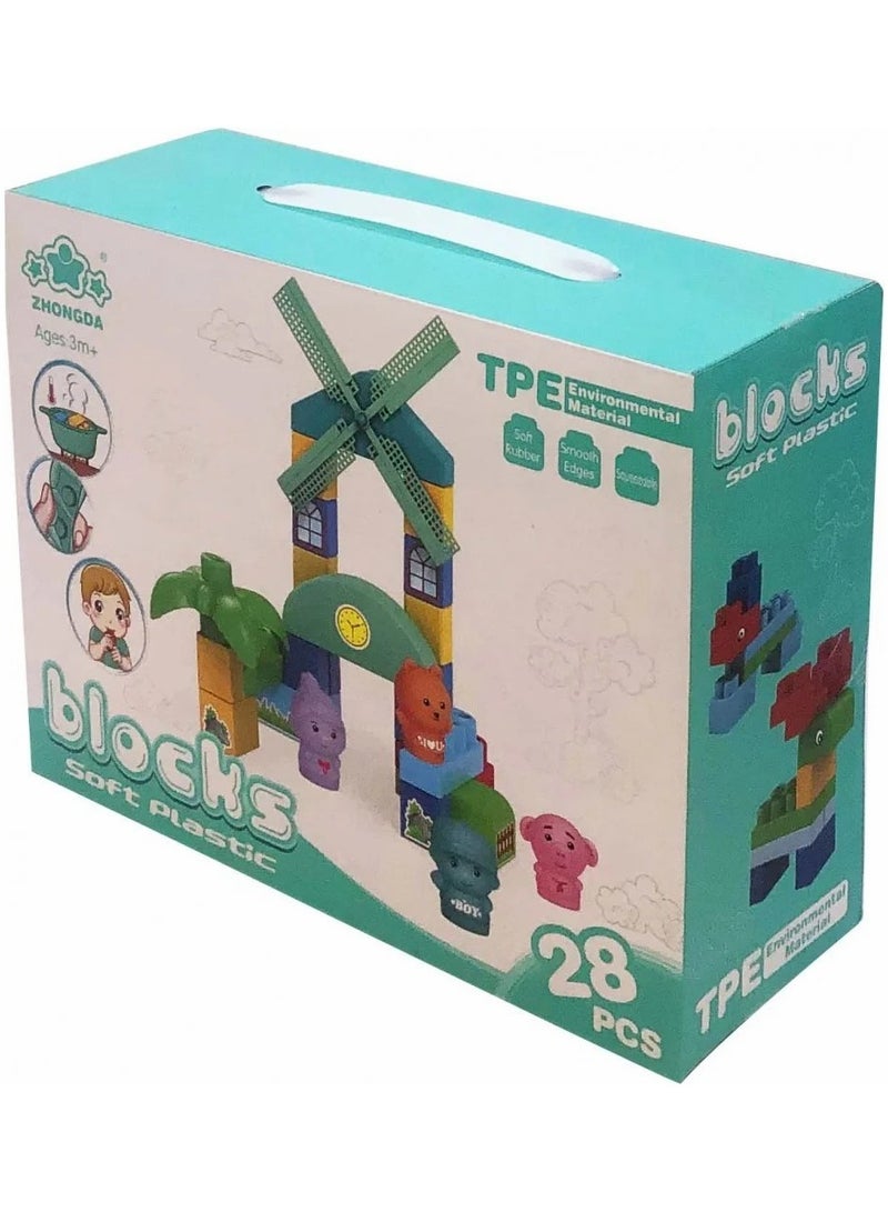 Soft Building Blocks for Kids – 28-Piece Set for Motor Skill and Imaginative Development