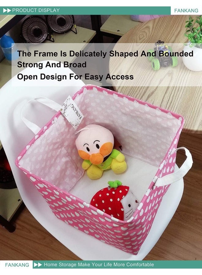 FANKANG FANKANG Square Nursery Hamper Storage Bins Canvas Laundry Basket Foldable with Waterproof PE Coating Large Storage Baskets Gift Baskets for Children, Office, Bedroom, Clothes,Toys (Square Pink Heart)  - Image 4