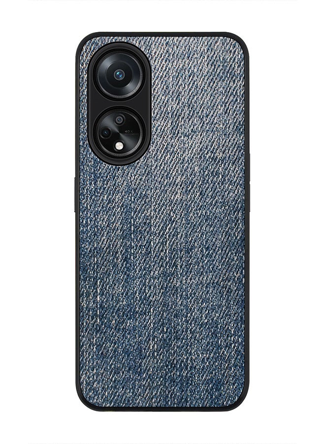 Stylizedd Rugged Black edge case for Oppo A98 5G, Slim fit Soft Case Flexible Rubber Edges Anti Drop TPU Gel Thin Cover- Dark Denim Print - Image 1