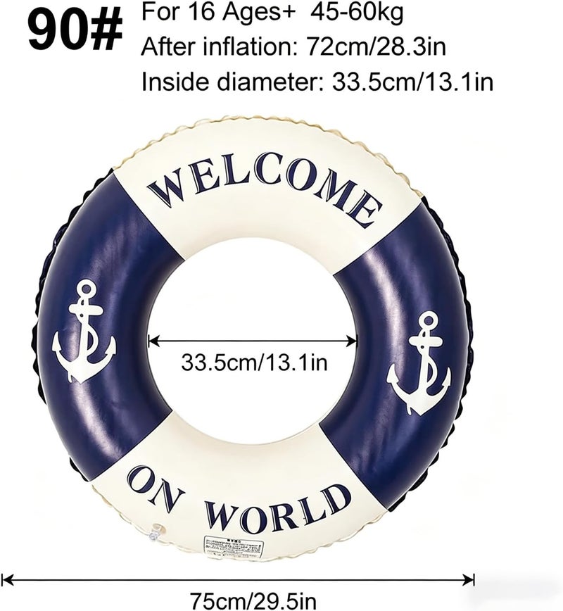 SODANEED Inflatable Swimming Ring, 35" Vintage Stripe Inflatable Tube Pool Float, Large Pool Float for Adults Children Inner Tube, Inflatable Floating Pool Rings with Air Valve - Image 2