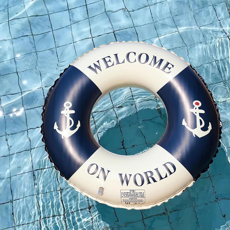 SODANEED Inflatable Swimming Ring, 35" Vintage Stripe Inflatable Tube Pool Float, Large Pool Float for Adults Children Inner Tube, Inflatable Floating Pool Rings with Air Valve - Image 5