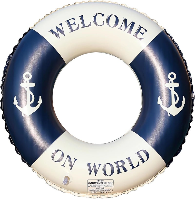 SODANEED Inflatable Swimming Ring, 35" Vintage Stripe Inflatable Tube Pool Float, Large Pool Float for Adults Children Inner Tube, Inflatable Floating Pool Rings with Air Valve - Image 1