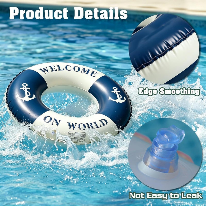 SODANEED Inflatable Swimming Ring, 35" Vintage Stripe Inflatable Tube Pool Float, Large Pool Float for Adults Children Inner Tube, Inflatable Floating Pool Rings with Air Valve - Image 3