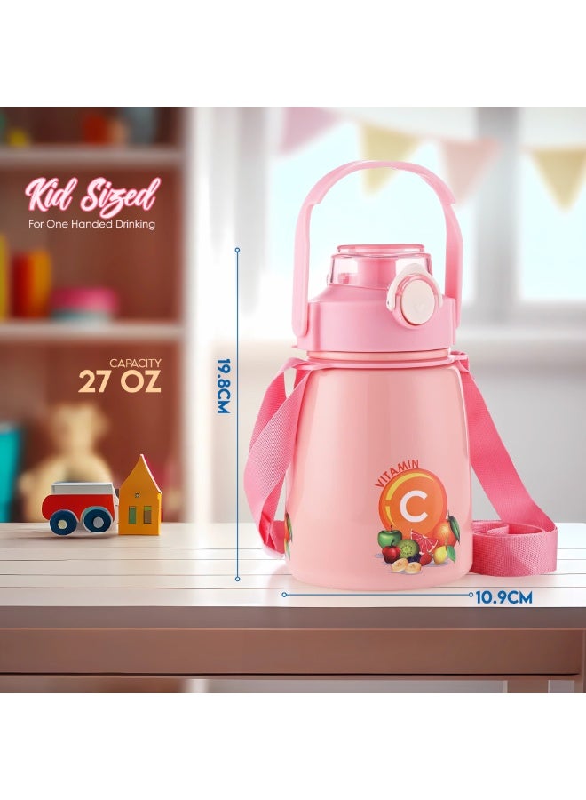 Bright Home Kids Water Bottle 27oz with Straw – Leak-Proof BPA-Free Insulated Flask | Double Wall Wide Mouth | Cute Reusable Bottle for Boys & Girls – Hot & Cold Drink Thermos - Image 2