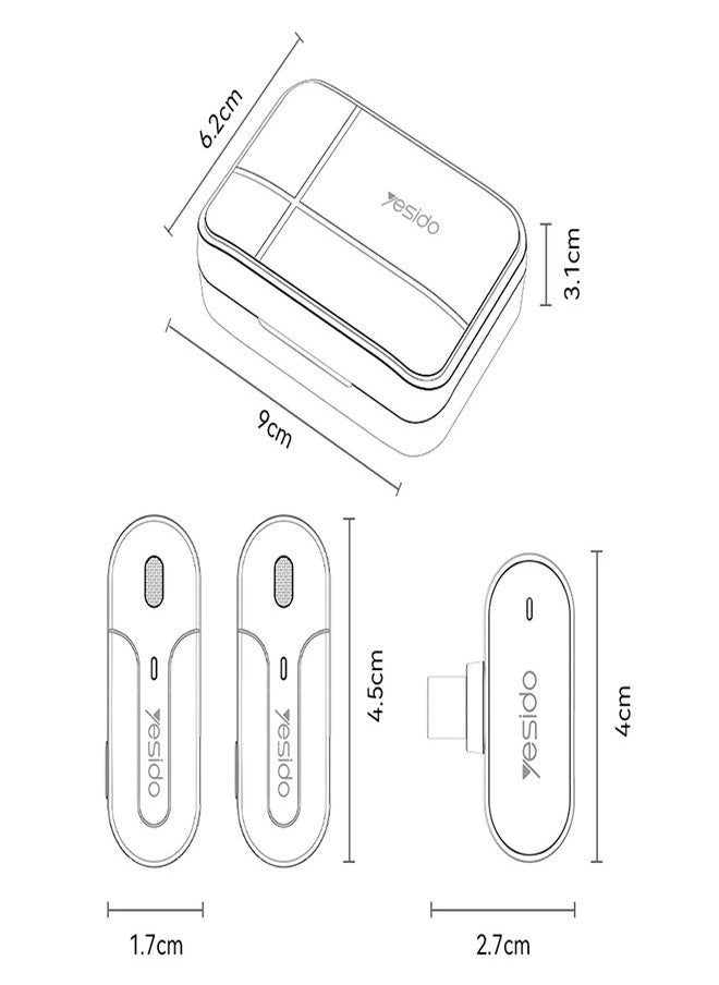 YESIDO KR16 2 in 1 8 Pin Wireless Microphone with Charging Box