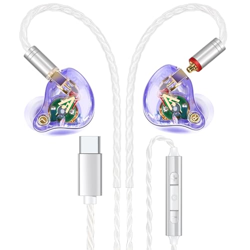 Audiovance Vibes 202MC USB-C Wired Earbuds - USBC HiFi in Ear Headphones for iPhone 17/16/15 - Noise Isolating Ear Buds w/ Mic - Clear Sound, Deep Bass & Comfort-Fit Earphones - Silver Plated Cord, Carrying Case - Image 1