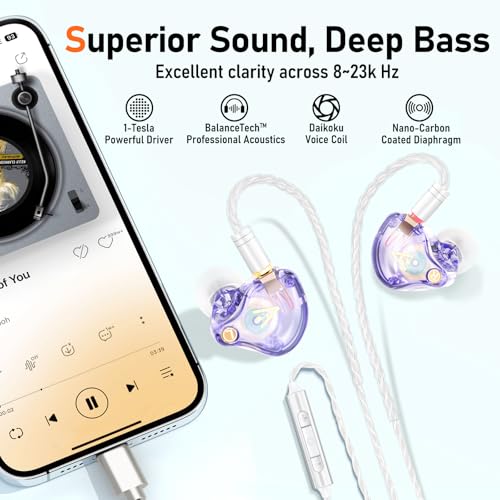 Audiovance Vibes 202MC USB-C Wired Earbuds - USBC HiFi in Ear Headphones for iPhone 17/16/15 - Noise Isolating Ear Buds w/ Mic - Clear Sound, Deep Bass & Comfort-Fit Earphones - Silver Plated Cord, Carrying Case - Image 3