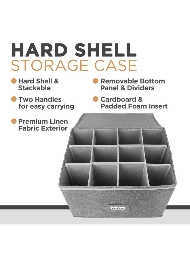 LotFancy Stemware Storage Container, Hard Shell, Stackable Wine Glass Storage Box with Dividers & Handles, Crystal Glassware, Champagne Flute, Drinkware Case for Moving, Grey - Image 2