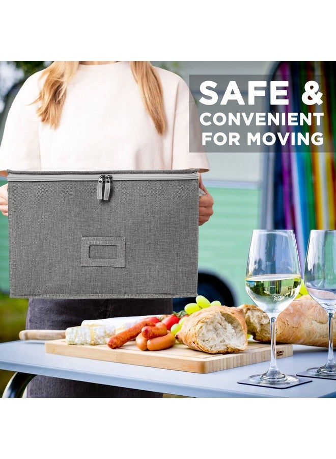 LotFancy Stemware Storage Container, Hard Shell, Stackable Wine Glass Storage Box with Dividers & Handles, Crystal Glassware, Champagne Flute, Drinkware Case for Moving, Grey - Image 3