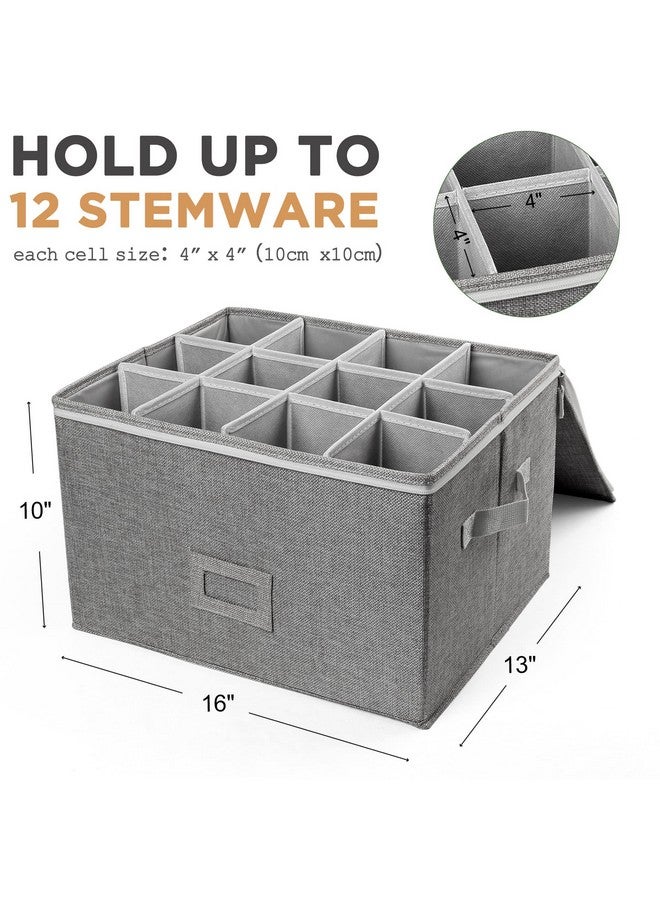 LotFancy Stemware Storage Container, Hard Shell, Stackable Wine Glass Storage Box with Dividers & Handles, Crystal Glassware, Champagne Flute, Drinkware Case for Moving, Grey - Image 1