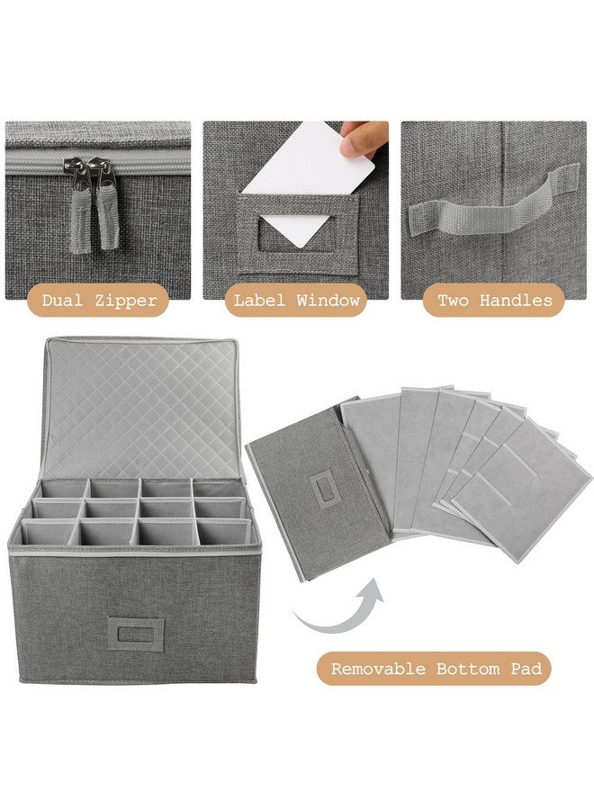 LotFancy Stemware Storage Container, Hard Shell, Stackable Wine Glass Storage Box with Dividers & Handles, Crystal Glassware, Champagne Flute, Drinkware Case for Moving, Grey - Image 4