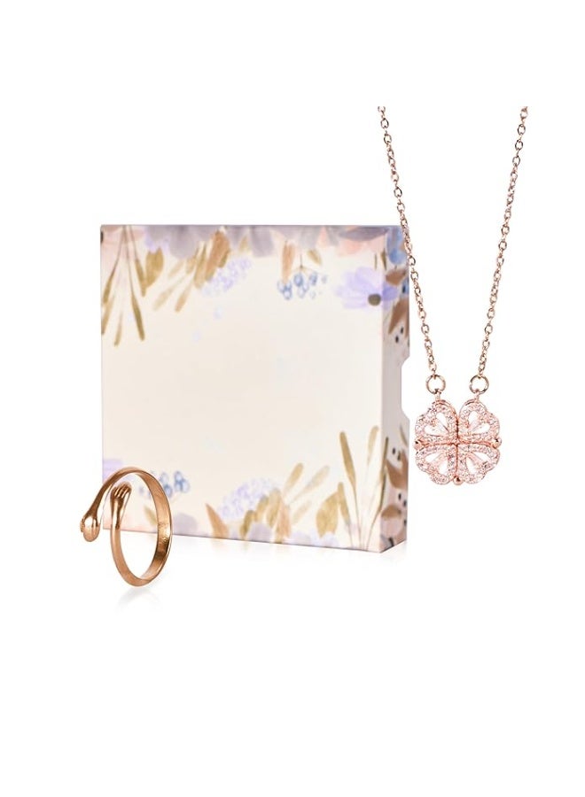 سالتي صندوق هدايا "حب مالح مقاوم للتلطيخ" | طقم مجوهرات نسائي من قلادة وخاتم | أحدث أطقم المجوهرات الأنيقة والبسيطة | إكسسوارات عصرية بتصميم جمالي | مثالي للهدايا - Image 1