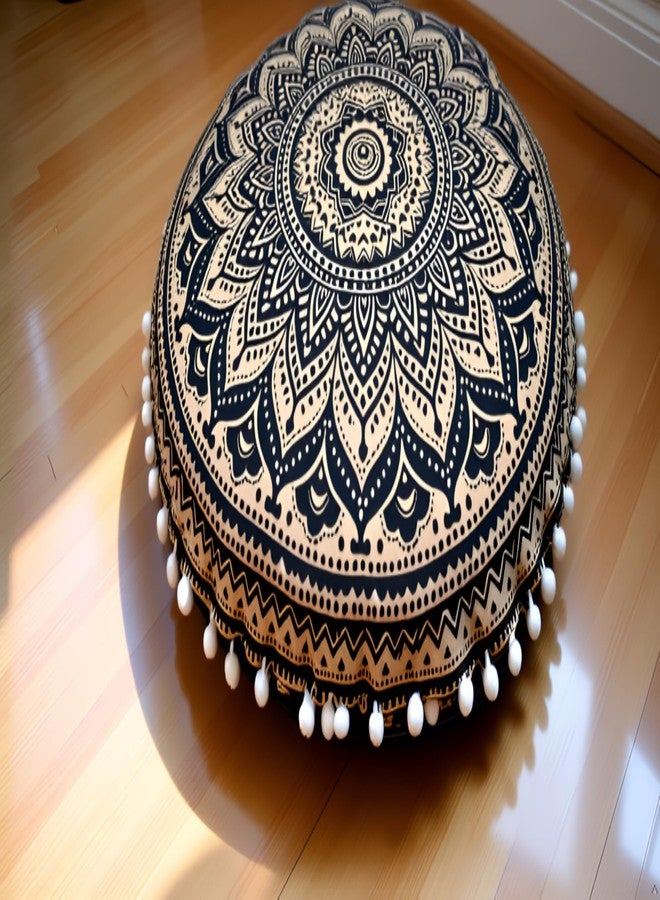 CRAFT KALA Boho Large Floor Pillow Pouf Cover Mandala Meditation Room Pillow Cover for Adults Round Bohemian Seating Pouf Cushion Cover for Kids Playroom 22" Black Gold Ombre - Image 5