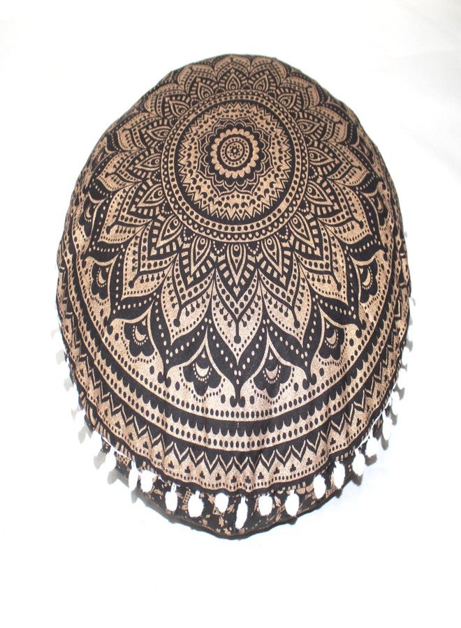 CRAFT KALA Boho Large Floor Pillow Pouf Cover Mandala Meditation Room Pillow Cover for Adults Round Bohemian Seating Pouf Cushion Cover for Kids Playroom 22" Black Gold Ombre - Image 3