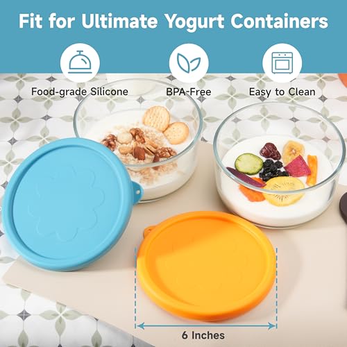 Purekra 2 Packs Silicone Replacement Bowl Lids for Ultimate 1-Quart Glass Yogurt Containers, Reusable Yogurt Bowl Covers, Dishwasher Freezer Microwave Safe (Glass NOT Included) - Image 2