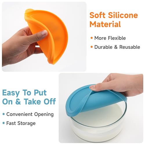 Purekra 2 Packs Silicone Replacement Bowl Lids for Ultimate 1-Quart Glass Yogurt Containers, Reusable Yogurt Bowl Covers, Dishwasher Freezer Microwave Safe (Glass NOT Included) - Image 3