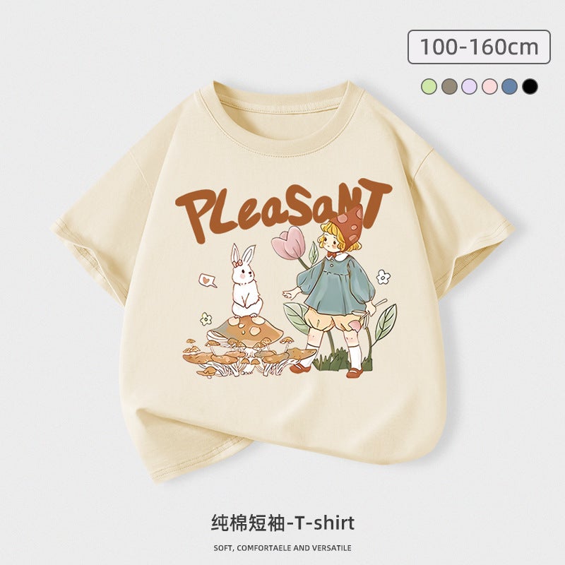 Girls Short-Sleeved Cotton T-Shirt New Summer Loose Top Large Children'S Sweet Cartoon Pink Half-Sleeve Trendy - Image 5
