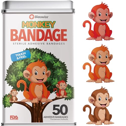 BioSwiss Bandages Monkey Shaped Self Adhesive Bandage Set Latex Free Sterile Wound Care 50 Count - Image 2